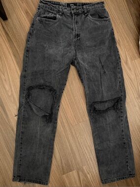 Cotton On Straight Leg Black Distressed Knee Jeans